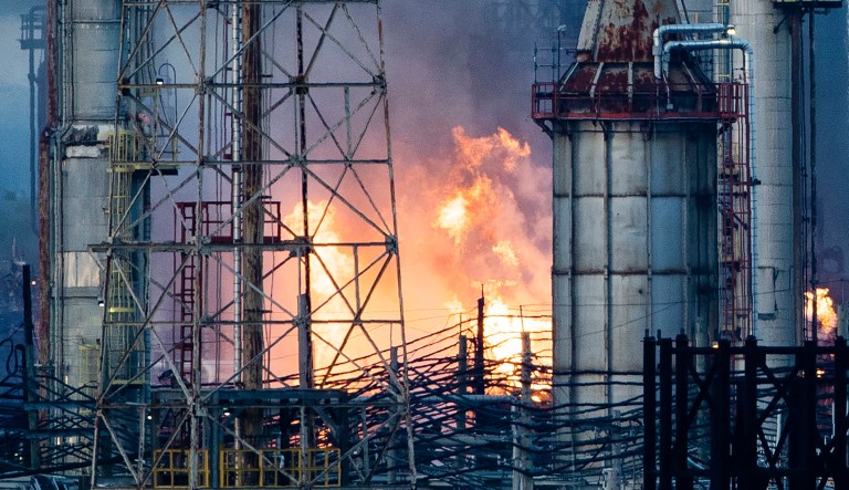 Flames and smoke emerge from the Philadelphia Energy Solutions Refining Complex in Philadelphia.