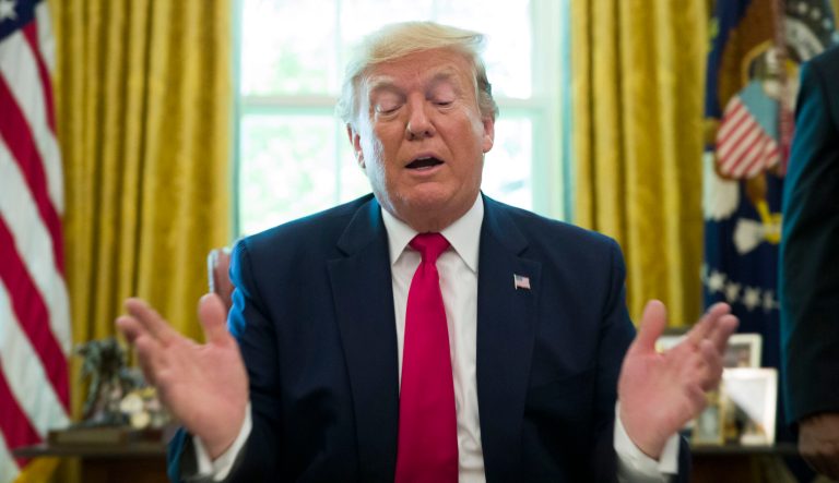 President Donald Trump speaks in the Oval Office of the White House, Monday, June 24, 2019, in Washington. 
