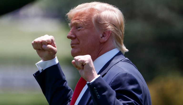 President Donald Trump gestures as he walks to Marine One across the South Lawn of the White House in Washington, Wednesday, June 26, 2019, for the short trip to Andrews Air Force Base en route to Japan for the G-20 summit.