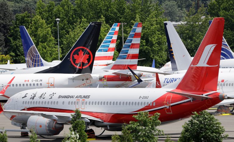 Dozens of grounded Boeing 737 MAX airplanes crowd a parking area adjacent to Boeing Field Thursday, June 27, 2019, in Seattle. 
