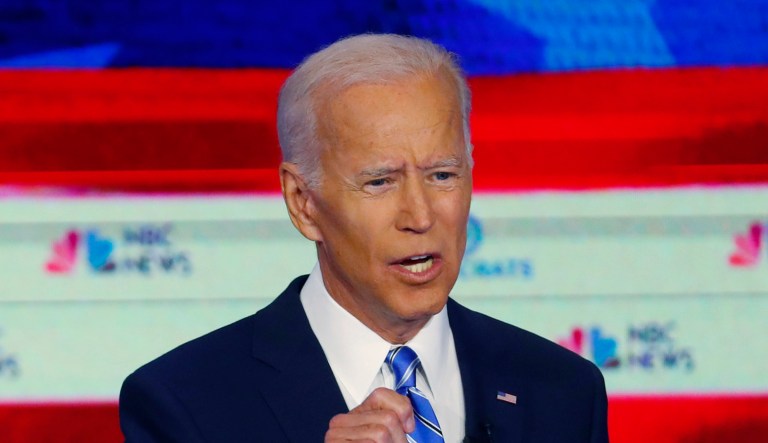 Democratic presidential candidate former vice president Joe Biden speaks.