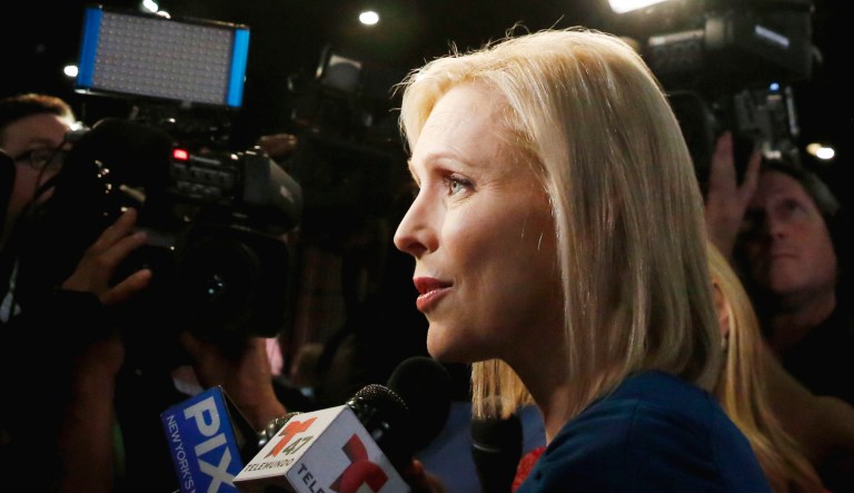 Democratic presidential candidate Sen. Kirsten Gillibrand of New York speaks.