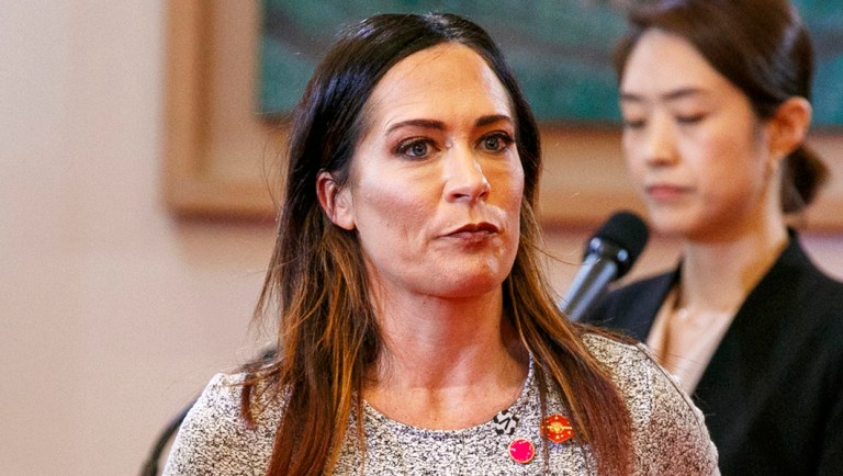 White House press secretary Stephanie Grisham arrives for a news conference of President Donald Trump and South Korean President Moon Jae-in at Blue House in Seoul, South Korea, Sunday, June 30, 2019, before heading to the Demilitarized Zone. (AP Photo/Jacquelyn Martin, Pool)