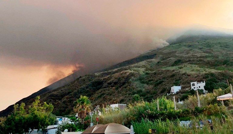 Smoke billows from the volcano on the Italian island of Stromboli.