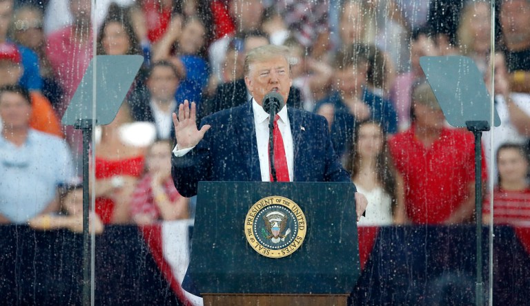 President Trump speaks during an Independence Day celebration in front of the Lincoln Memorial, Thursday, July 4, 2019, in Washington. 