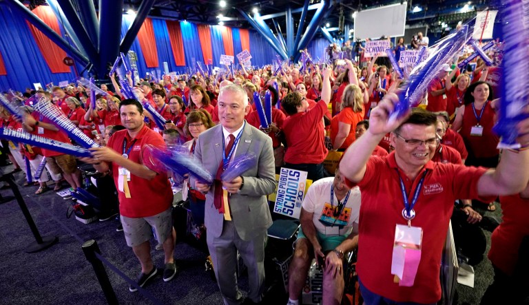 National Education Association members are seen.