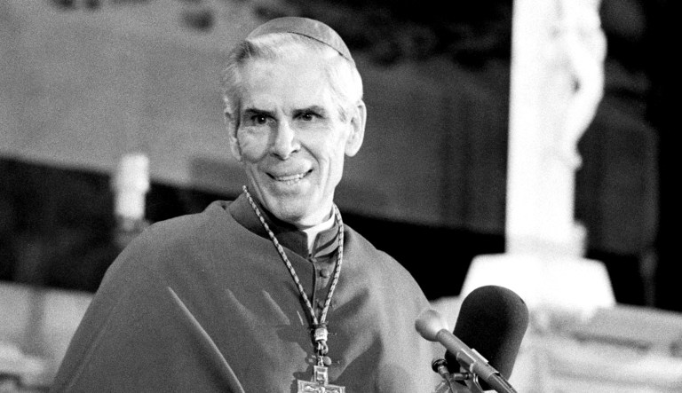 In this 1979 photo, Archbishop Fulton J. Sheen appears before parishioners on Good Friday at New York's St. Agnes Roman Catholic Church.