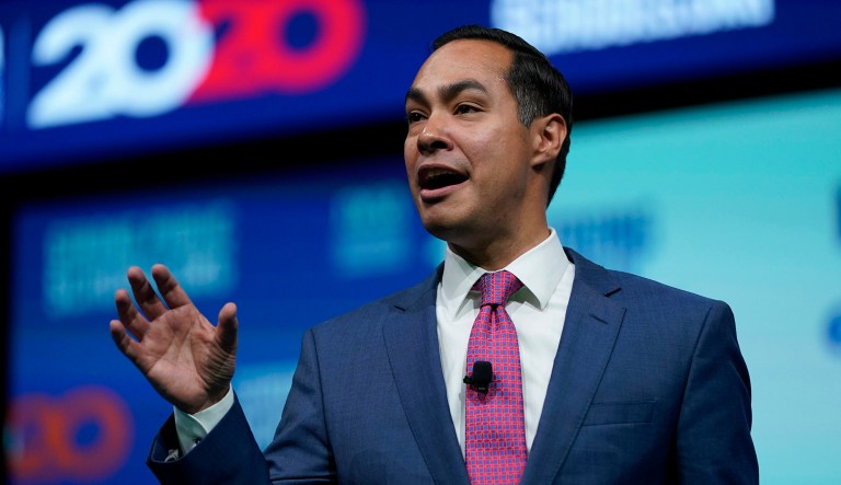 Democratic presidential candidate JuliÃ¡n Castro speaks.