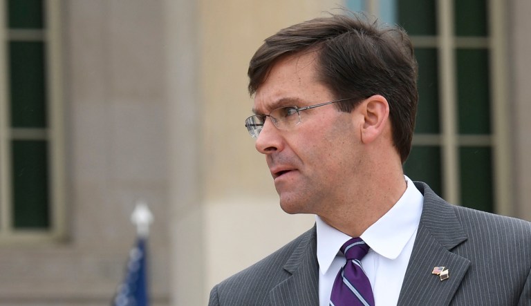 Acting Secretary of Defense Mark Esper appears at a Pentagon event.