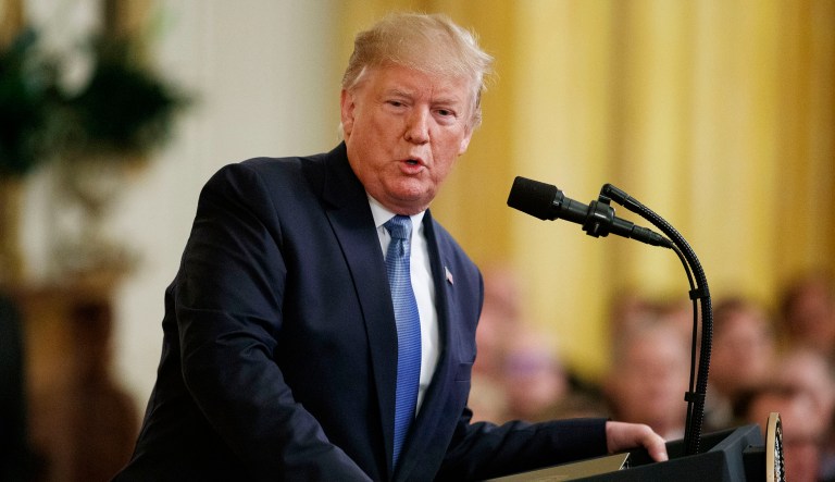 President Trump speaks during an event on the environment in the East Room of the White House in Washington.