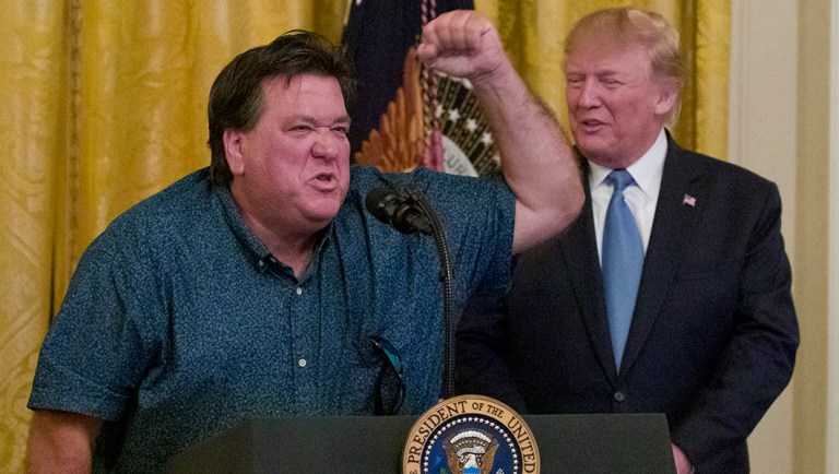 ‘You bring my heart to warmth’: Bait and tackle store owner delivers impassioned speech from presidential podium