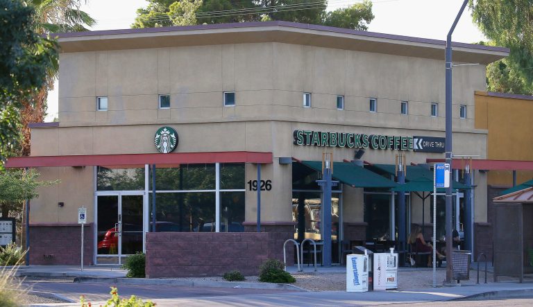 This photo shows a Starbucks store Monday, July 8, 2019, in Tempe, Ariz., where six Tempe police officers were asked to leave on July 4. 