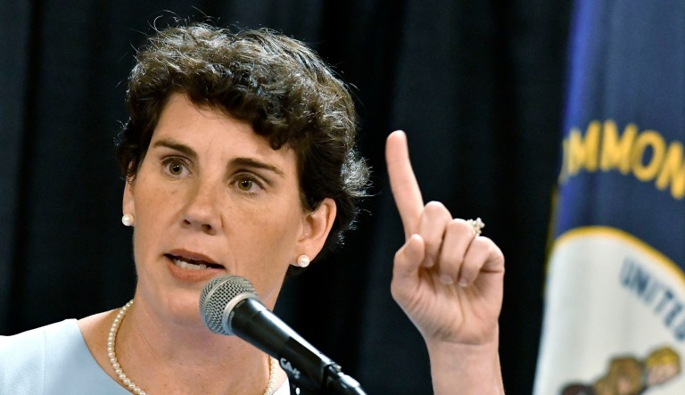 Amy McGrath speaks to supporters.