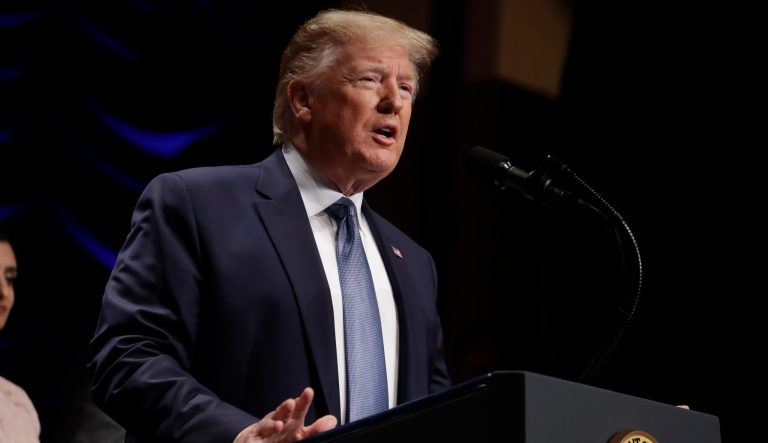 President Donald Trump speaks during an event on kidney health at the Ronald Reagan Building and International Trade Center, Wednesday, July 10, 2019, in Washington. 