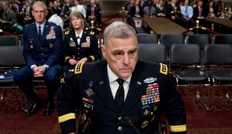 Gen. Mark Milley appears before a Senate Armed Services Committee hearing on Capitol Hill in Washington.