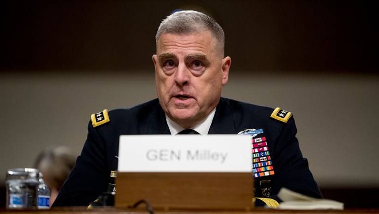 Gen. Mark Milley speaks at a Senate Armed Services Committee hearing on Capitol Hill in Washington, Thursday, July 11, 2019, for reappointment to the grade of general and to be Joint Chiefs of Staff Chairman. 