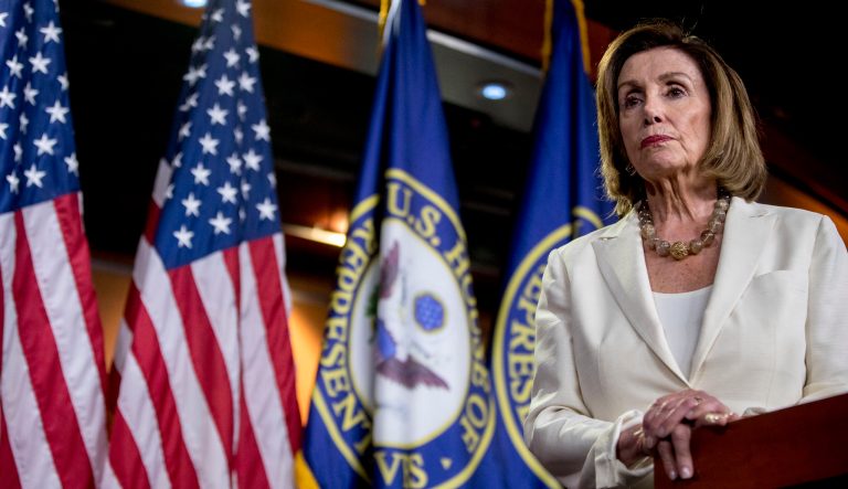 House Speaker Nancy Pelosi of Calif. listens to a question as she meets with reporters on Capitol Hill in Washington, Thursday, July 11, 2019. 