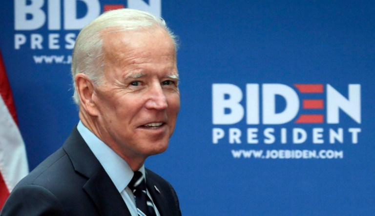 Democratic presidential candidate Joe Biden arrives to speaks about foreign policy.