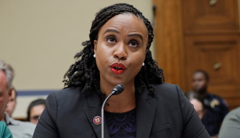 Rep. Ayanna Pressley, D-Mass., speaking before the House Oversight Committee, Friday, July 12, 2019 on Capitol Hill in Washington. 