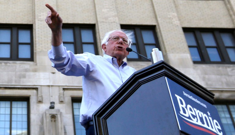 Democratic presidential candidate Bernie Sanders delivers a speech.