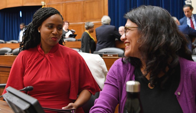 Reps. Ayanna Pressley and Rashida Tlaib are seen.