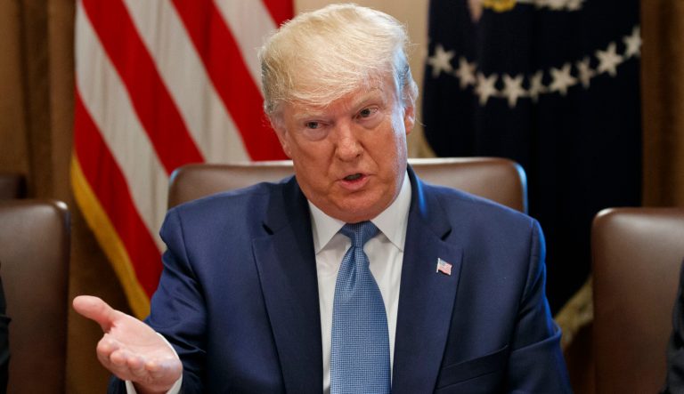 President Donald Trump speaks during a Cabinet meeting in the Cabinet Room of the White House, Tuesday, July 16, 2019, in Washington. 