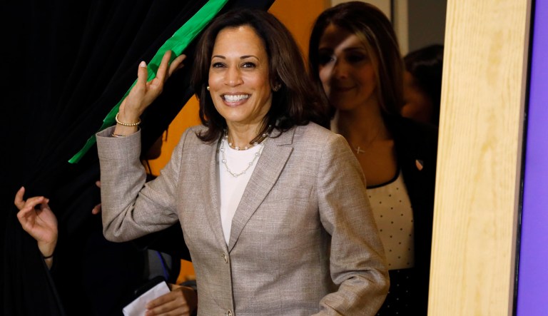 Democratic presidential candidate Sen. Kamala Harris arrives at an event.