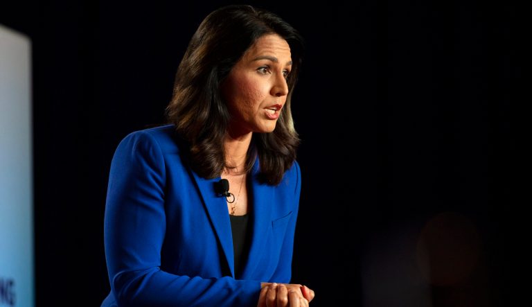 Rep. Tulsi Gabbard, D-Hawaii, speaks at the AARP Presidential Candidates Forum at the Hotel at Kirkwood Center in Cedar Rapids, Iowa, on Wednesday, July 17, 2019. 
