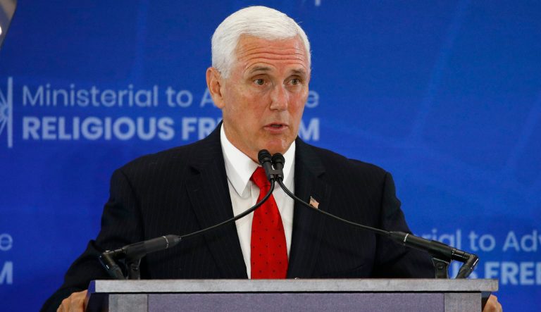 Vice President Mike Pence speaks at the Ministerial to Advance Religious Freedom, Thursday, July 18, 2019, at the U.S. State Department in Washington. 