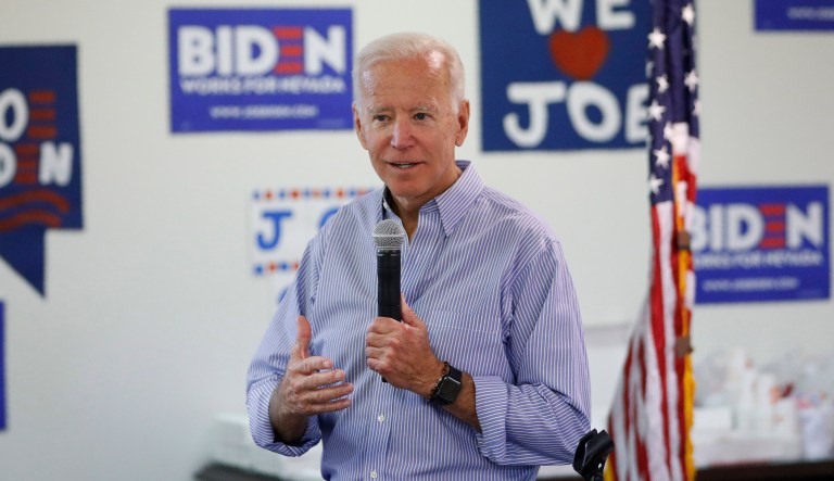 Former Vice President and Democratic presidential candidate Joe Biden speaks at a campaign event.