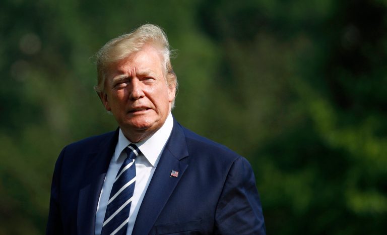 President Donald Trump arrives at the White House in Washington, Sunday, July 21, 2019, after spending the weekend at his golf club in Bedminster, N.J. 