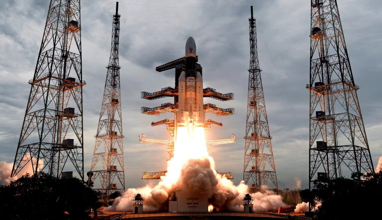 This photo released by the Indian Space Research Organization shows its Geosynchronous Satellite launch Vehicle MkIII carrying Chandrayaan-2 lift off from Satish Dhawan Space center in Sriharikota, India, Monday, July 22, 2019.