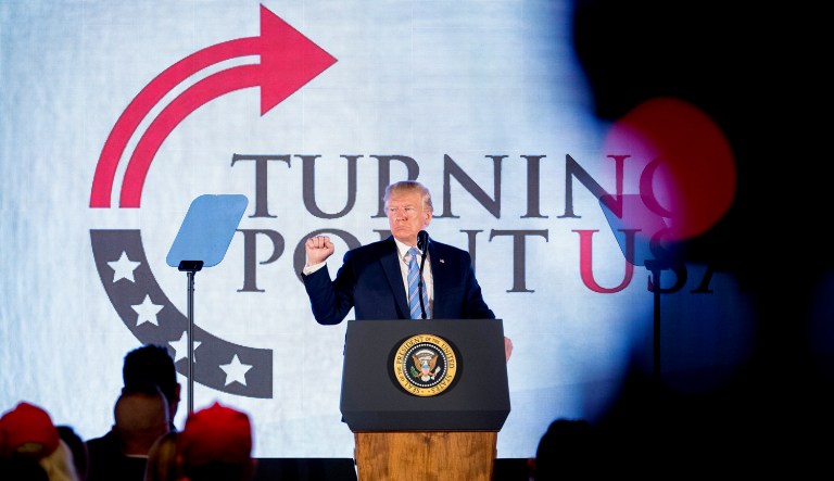 President Trump speaks at a Turning Point USA event.