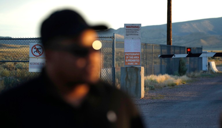 Terris Williams visits an entrance to the Nevada Test and Training Range near Area 51 outside of Rachel, Nevada. The U.S. Air Force has warned people against participating in an internet joke suggesting a large crowd of people "storm Area 51," the top-secret Cold War test site in the Nevada desert.