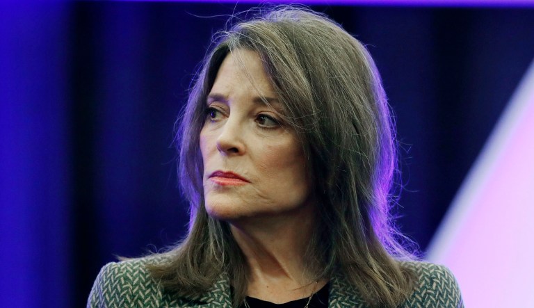 Democratic presidential candidate Marianne Williamson appears at an event.