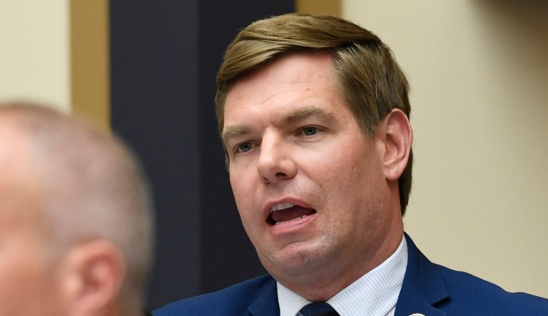 Eric Swalwell speaks.