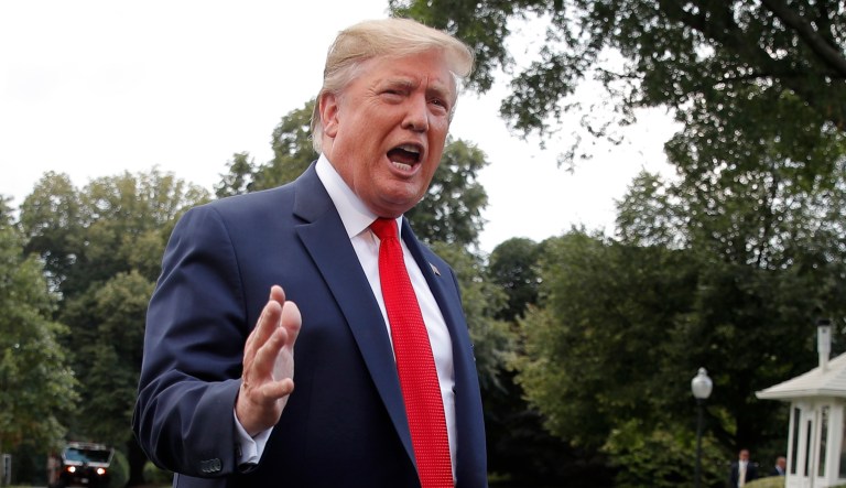 President Trump speaks to members of the media at the White House in Washington.