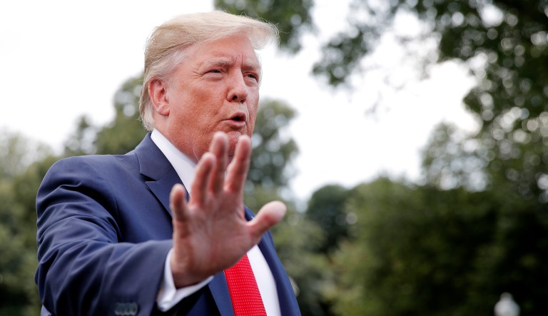 President Trump appears at the White House in Washington.