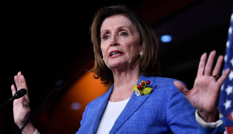 House Speaker Nancy Pelosi of California speaks during a press conference.