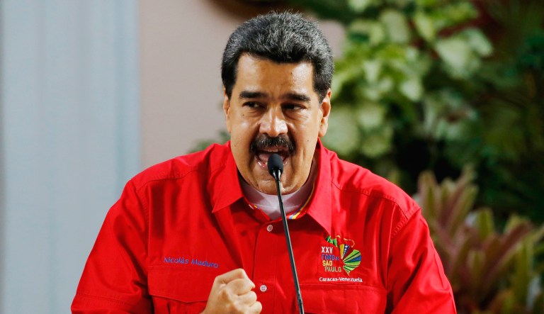 Venezuela's President Nicolas Maduro speaks.