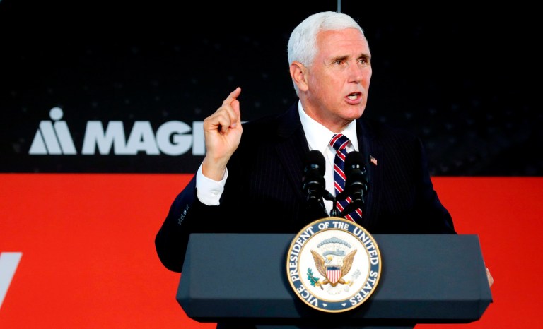 Vice President Mike Pence speaks at the groundbreaking for a new company MAGNA International in Lancaster, Ohio, Tuesday, July 30, 2019. 