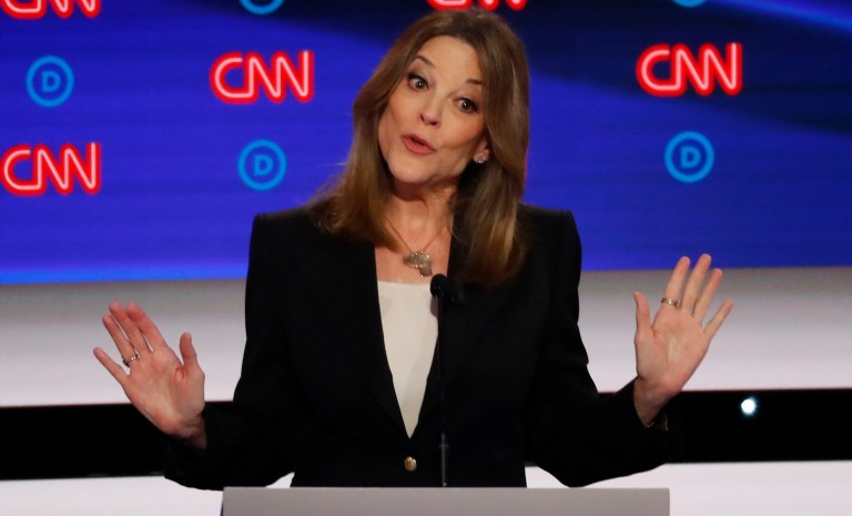 Author Marianne Williamson speaks during the first of two Democratic presidential primary debates hosted by CNN Tuesday, July 30, 2019, in the Fox Theatre in Detroit. 