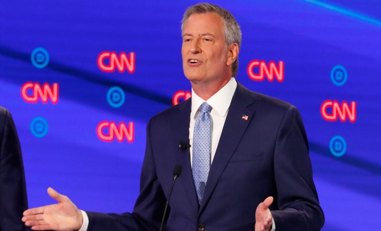 New York City Mayor Bill de Blasio participates in the second of two Democratic presidential primary debates hosted by CNN Wednesday, July 31, 2019, in the Fox Theatre in Detroit. 