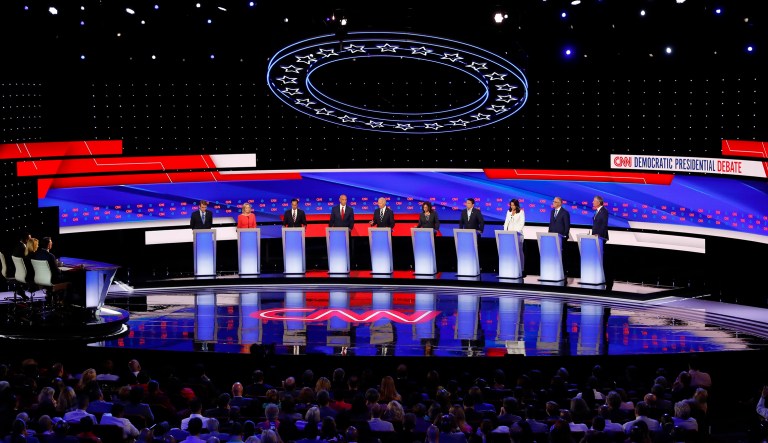 Candidates participate in the second of two Democratic presidential primary debates hosted by CNN Wednesday in the Fox Theatre in Detroit. 