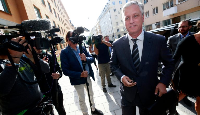 Robert C. O'Brien, Special Envoy Ambassador, arrives at the district court in Stockholm, Thursday Aug. 1, 2019. 