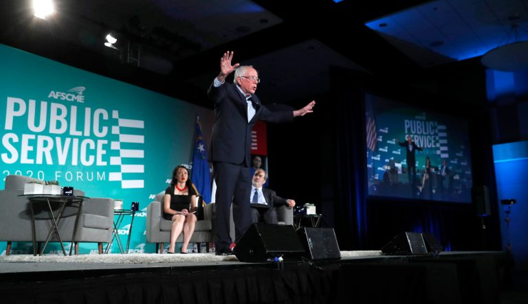 Democratic presidential candidate Sen. Bernie Sanders, I-Vt., speaks during an American Federation of State, County and Municipal Employees Public Service Forum in Las Vegas Saturday, Aug. 3, 2019. 