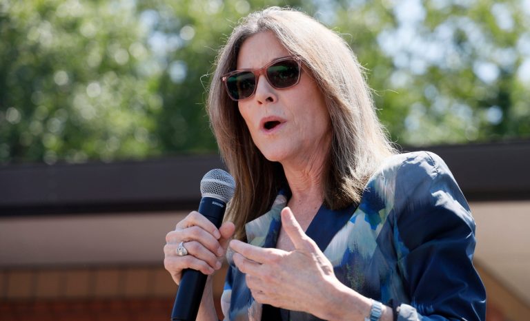 Democratic presidential candidate Marianne Williamson speaks at the Des Moines Register Soapbox during a visit to the Iowa State Fair, Friday, Aug. 9, 2019, in Des Moines, Iowa. 