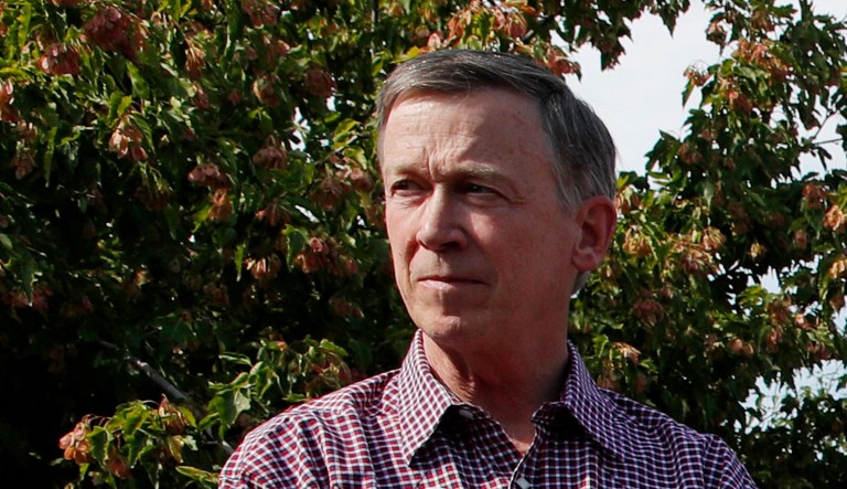 Democratic president candidate and former Colorado Gov. John Hickenlooper is seen at the Iowa Democratic Wing Ding at the Surf Ballroom in Clear Lake, Iowa. 