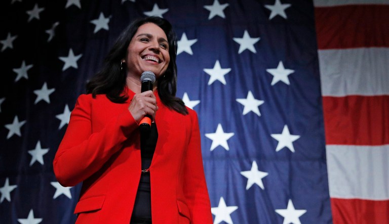 Democratic presidential candidate Rep. Tulsi Gabbard, D-Hawaii, speaks.