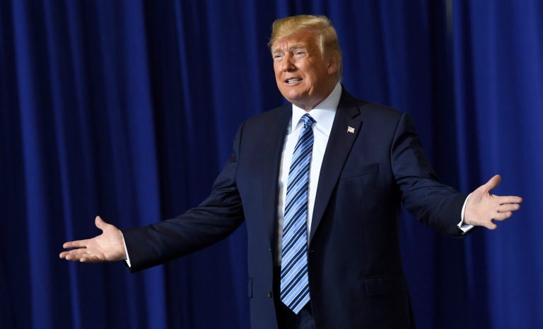 President Donald Trump arrives to speak during a visit to the Pennsylvania Shell ethylene cracker plant on Tuesday, Aug. 13, 2019 in Monaca, Pa. 